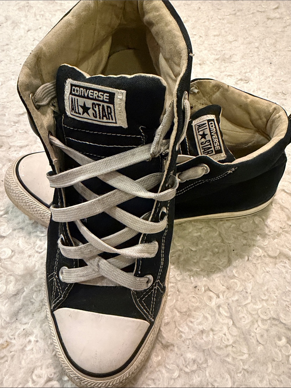 2 pair of sneakers,Converse Black and White High-Top Sneakers and adidas